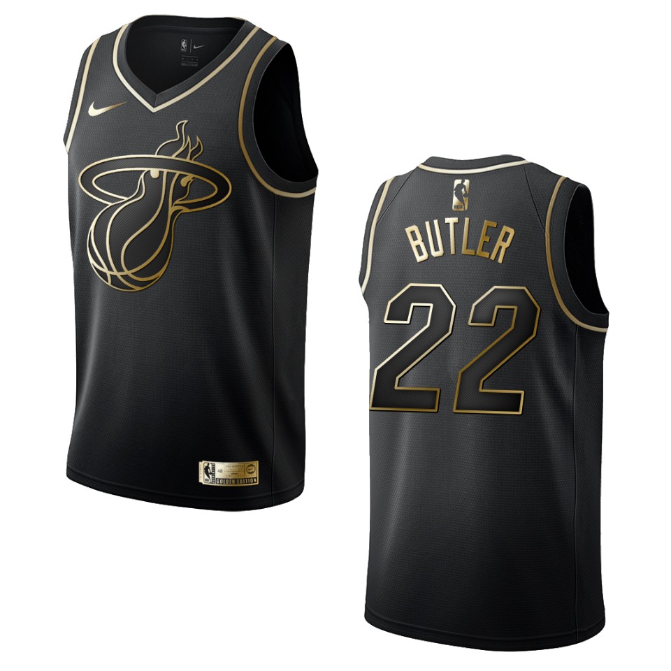 Men’s Miami Heat #22 Jimmy Butler Golden Edition Basketball Jersey – Black