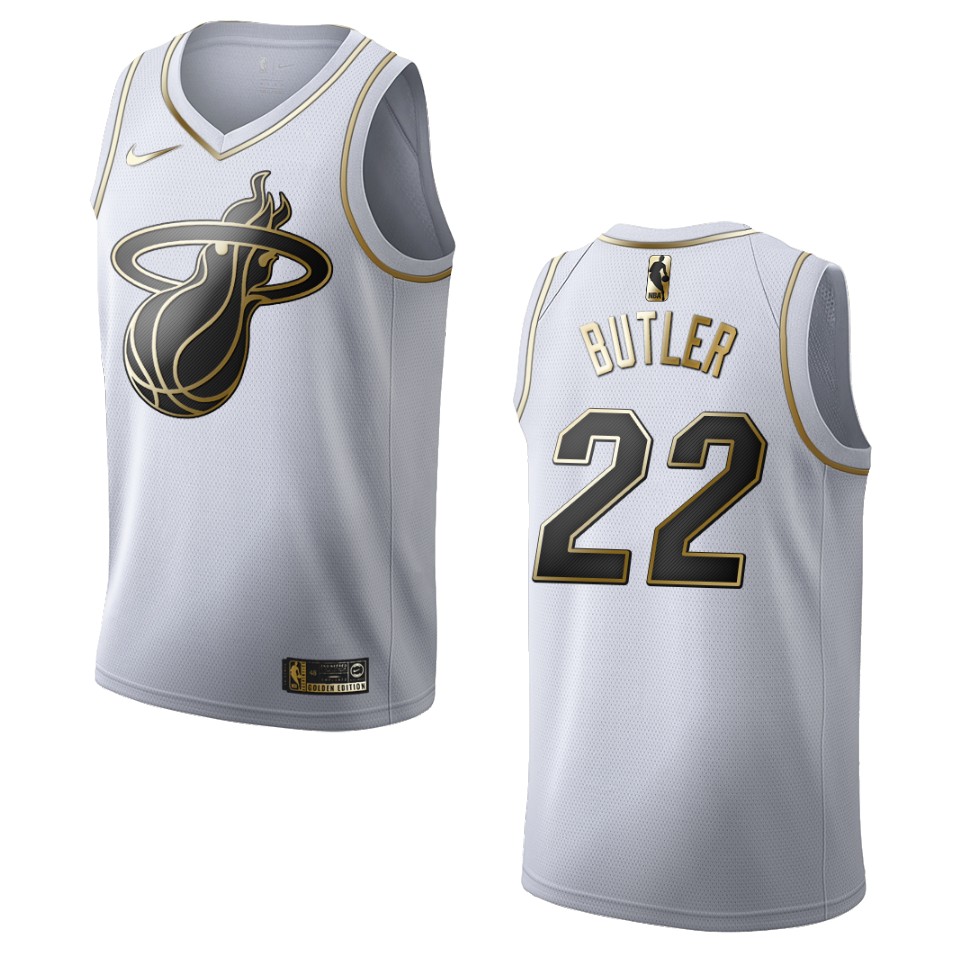 Men’s Miami Heat #22 Jimmy Butler Golden Edition Basketball Jersey – White