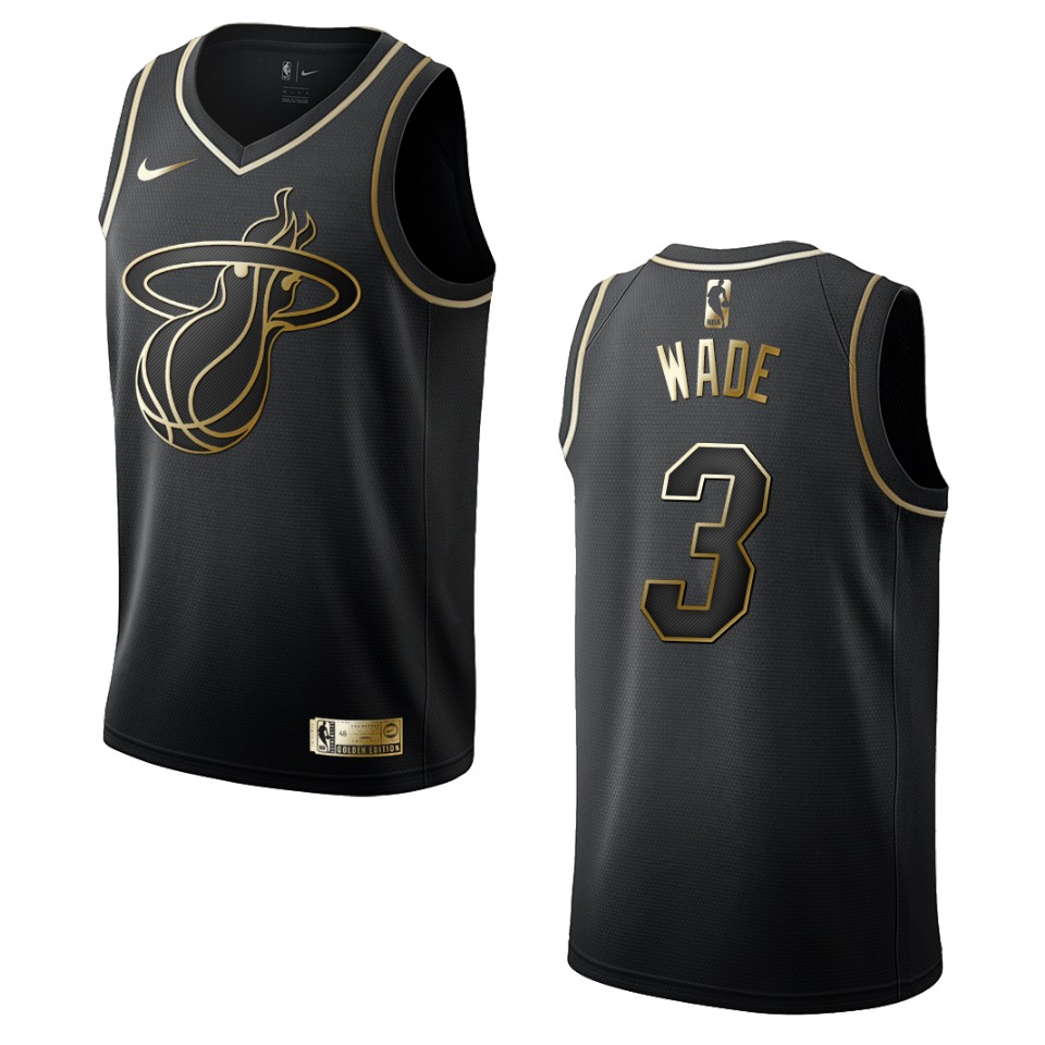 Men’s Miami Heat #3 Dwyane Wade Golden Edition Basketball Jersey – Black