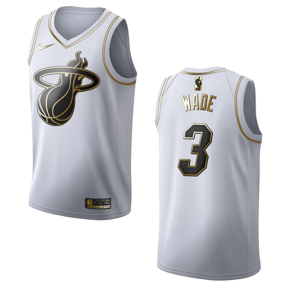 Men’s Miami Heat #3 Dwyane Wade Golden Edition Basketball Jersey – White