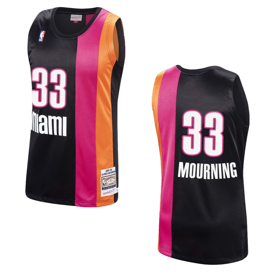 Men's Miami Heat #33 Alonzo Mourning Hardwood Classics Swingman Basketball Jersey - Black