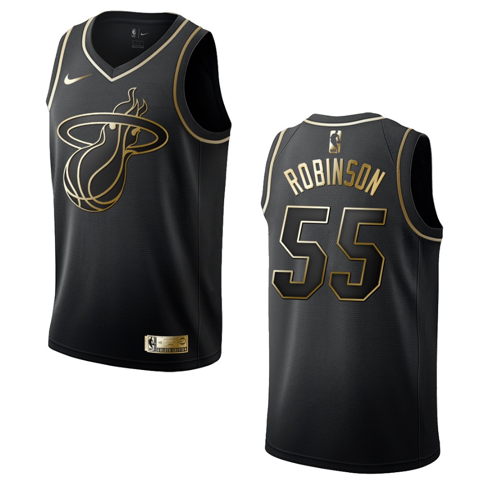 Men’s Miami Heat #55 Duncan Robinson Golden Edition Basketball Jersey – Black