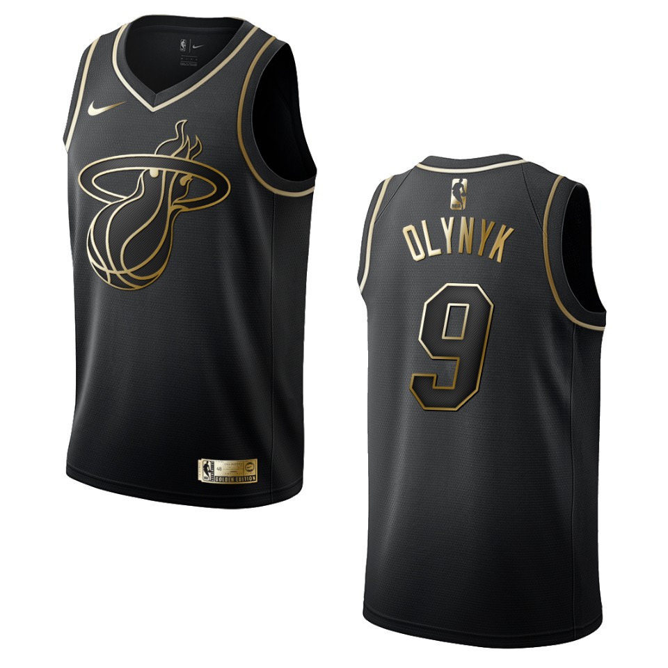 Men’s Miami Heat #9 Kelly Olynyk Golden Edition Basketball Jersey – Black