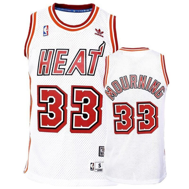 Men's Miami Heat Alonzo Mourning White Hardwood Classics Basketball Jersey - JS397 