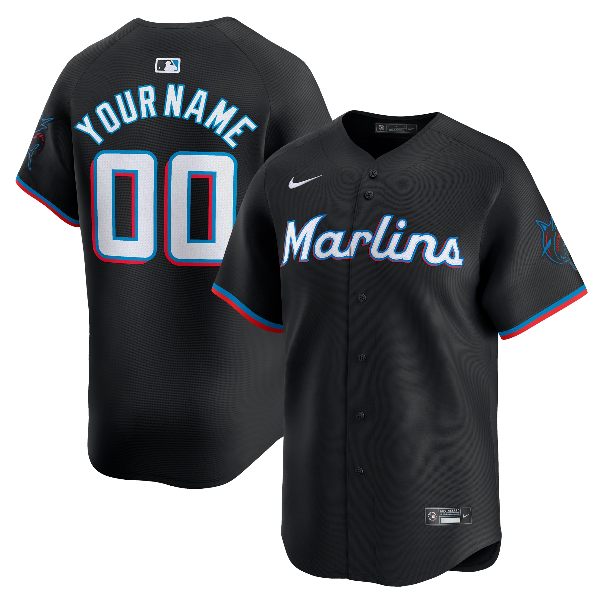 Men's Miami Marlins Black Alternate Limited Custom Baseball Jersey 