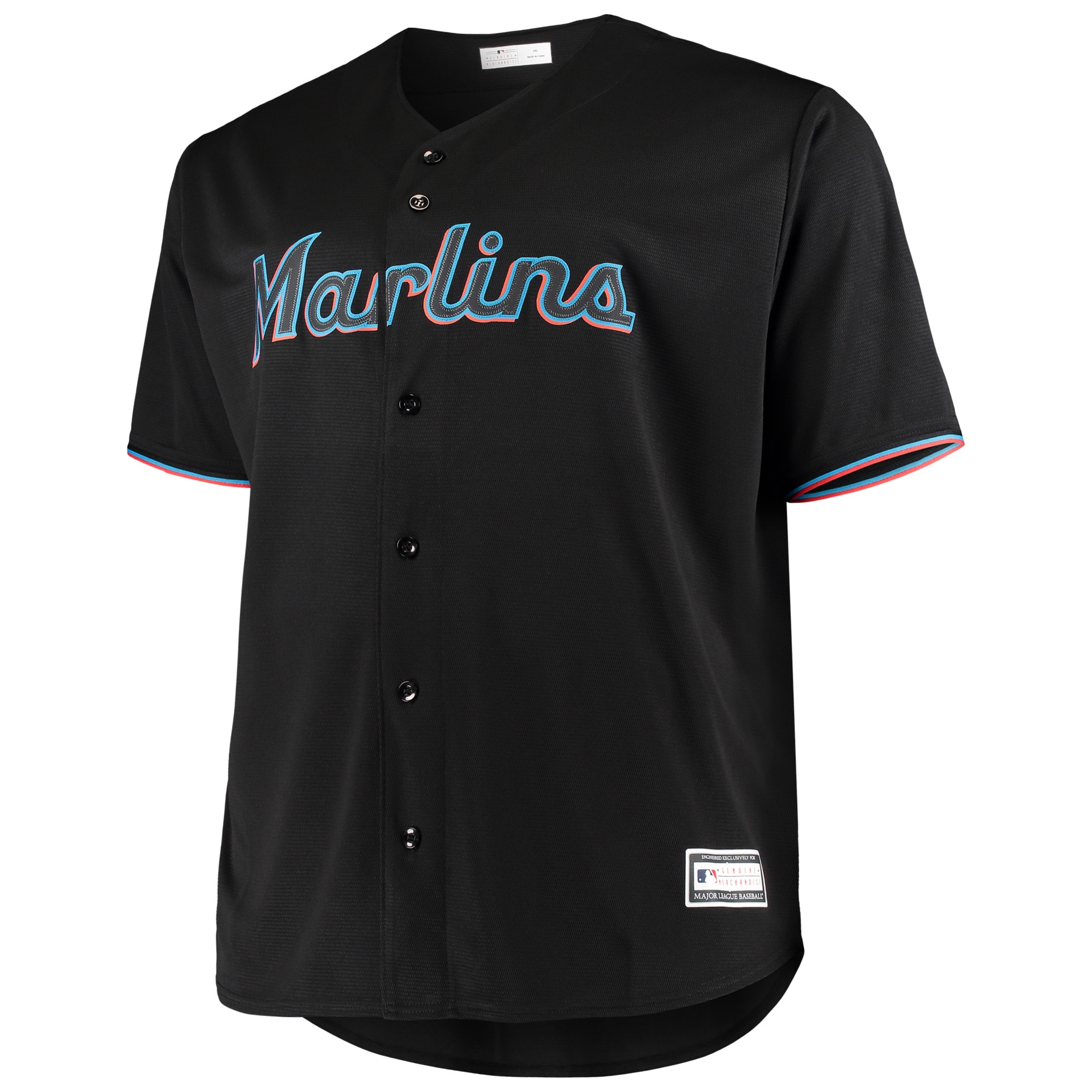 Alternative view of Men's Miami Marlins Black Big & Tall Team Baseball Jersey 