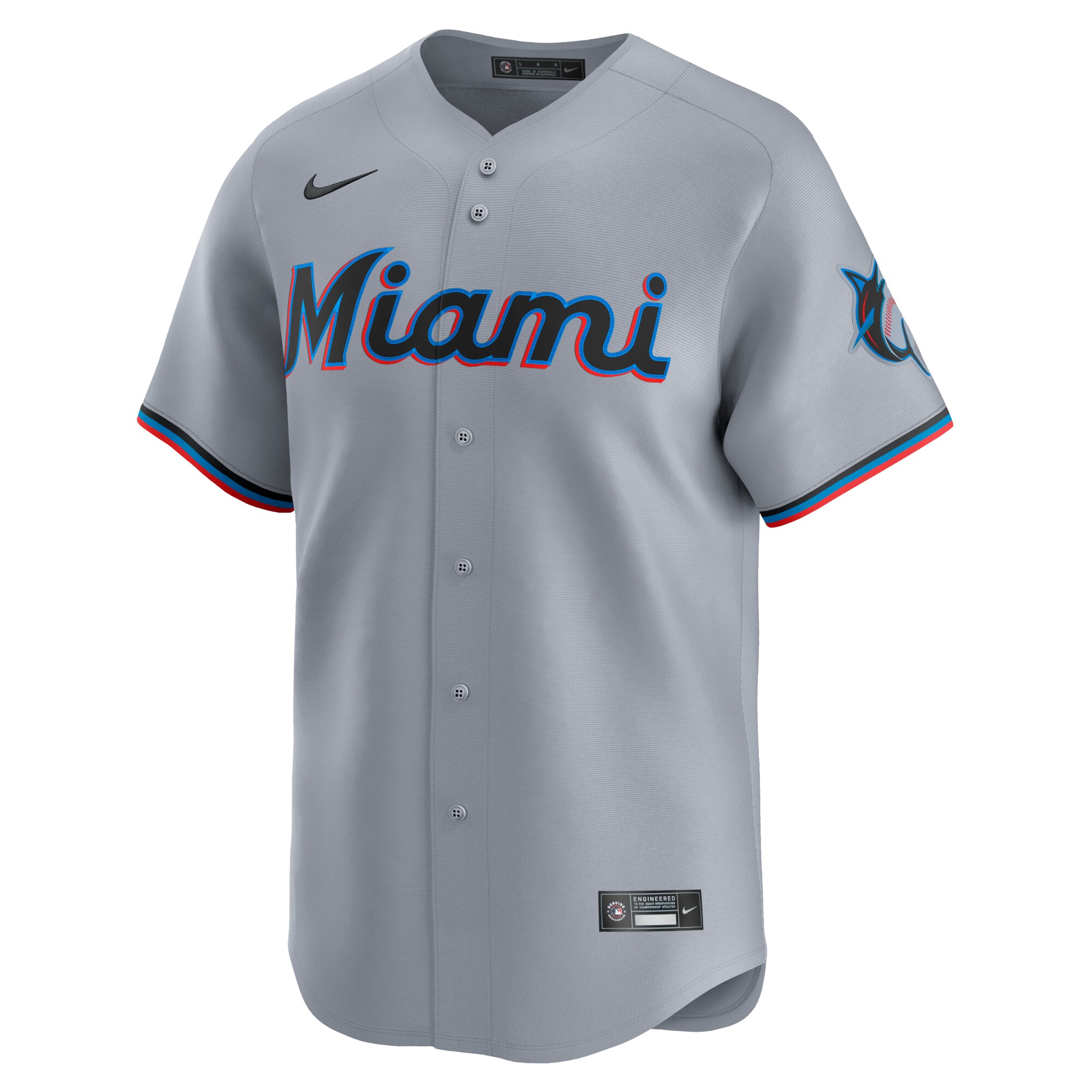 Alternative view of Men's Miami Marlins Gray Road Limited Baseball Jersey 