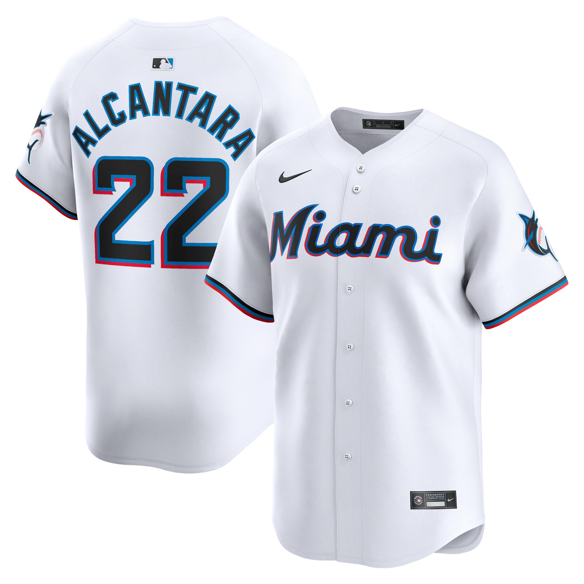 Men's Miami Marlins Sandy Alcantara White Home Limited Player Baseball Jersey 