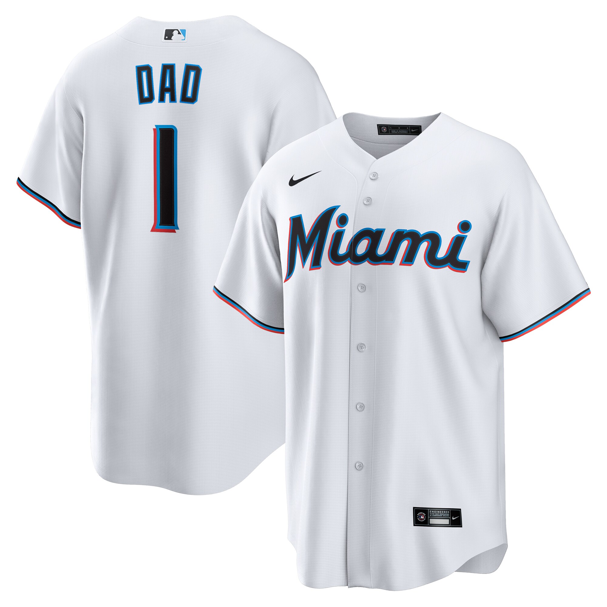 Men's Miami Marlins White #1 Dad Home Baseball Jersey 