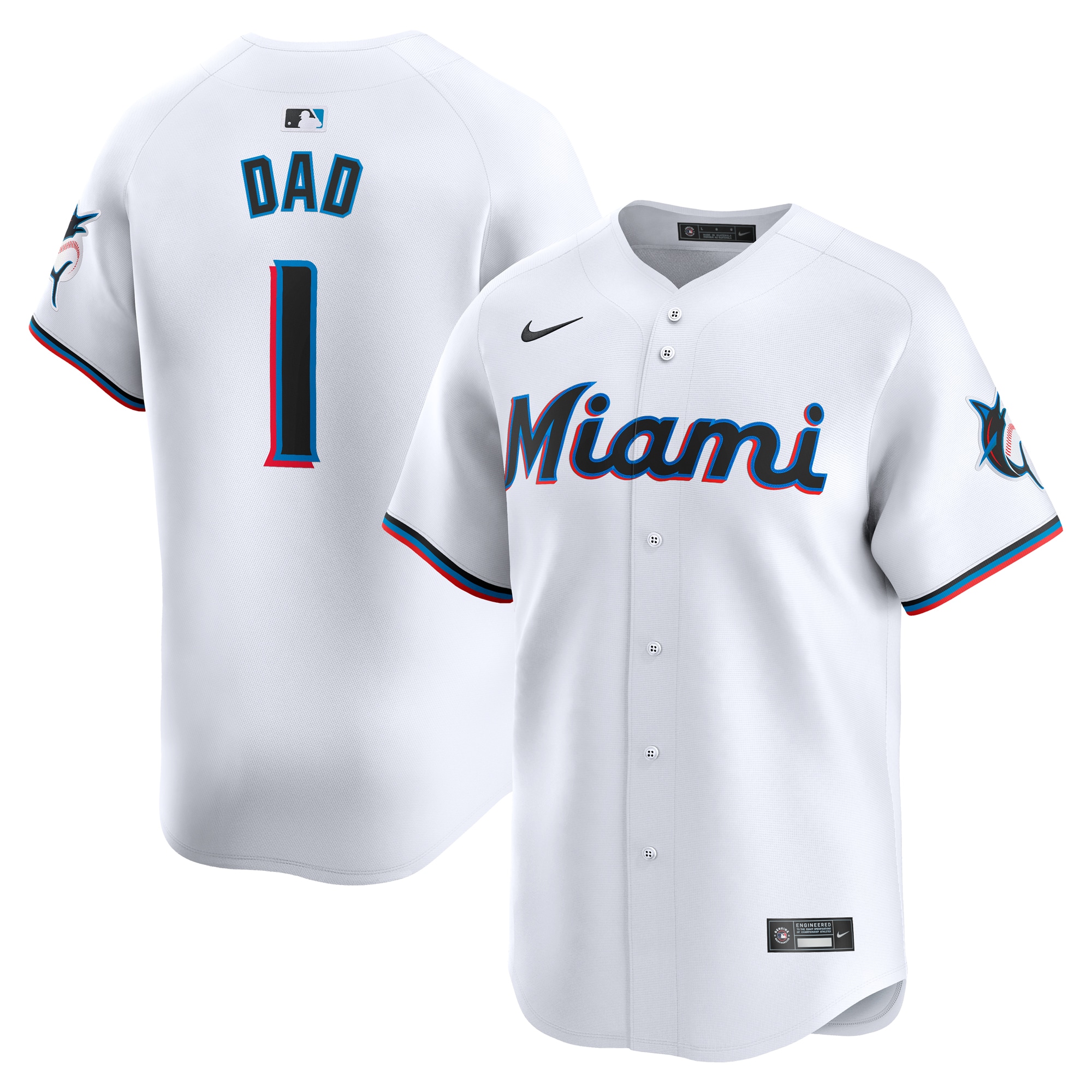 Men's Miami Marlins White #1 Dad Home Limited Baseball Jersey 
