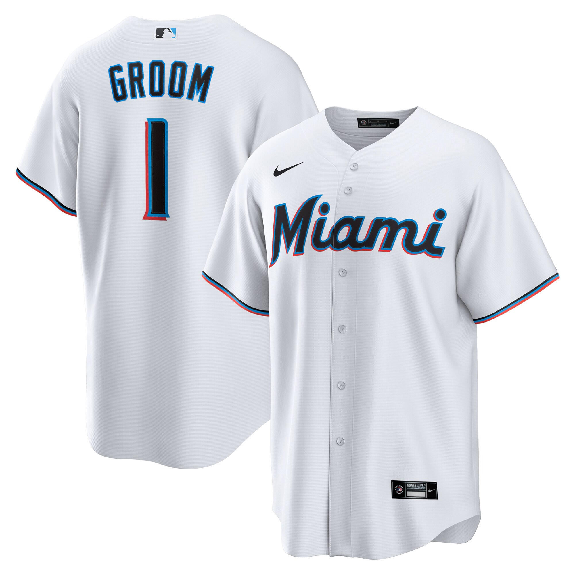 Men's Miami Marlins White #1 Groom Home Baseball Jersey 