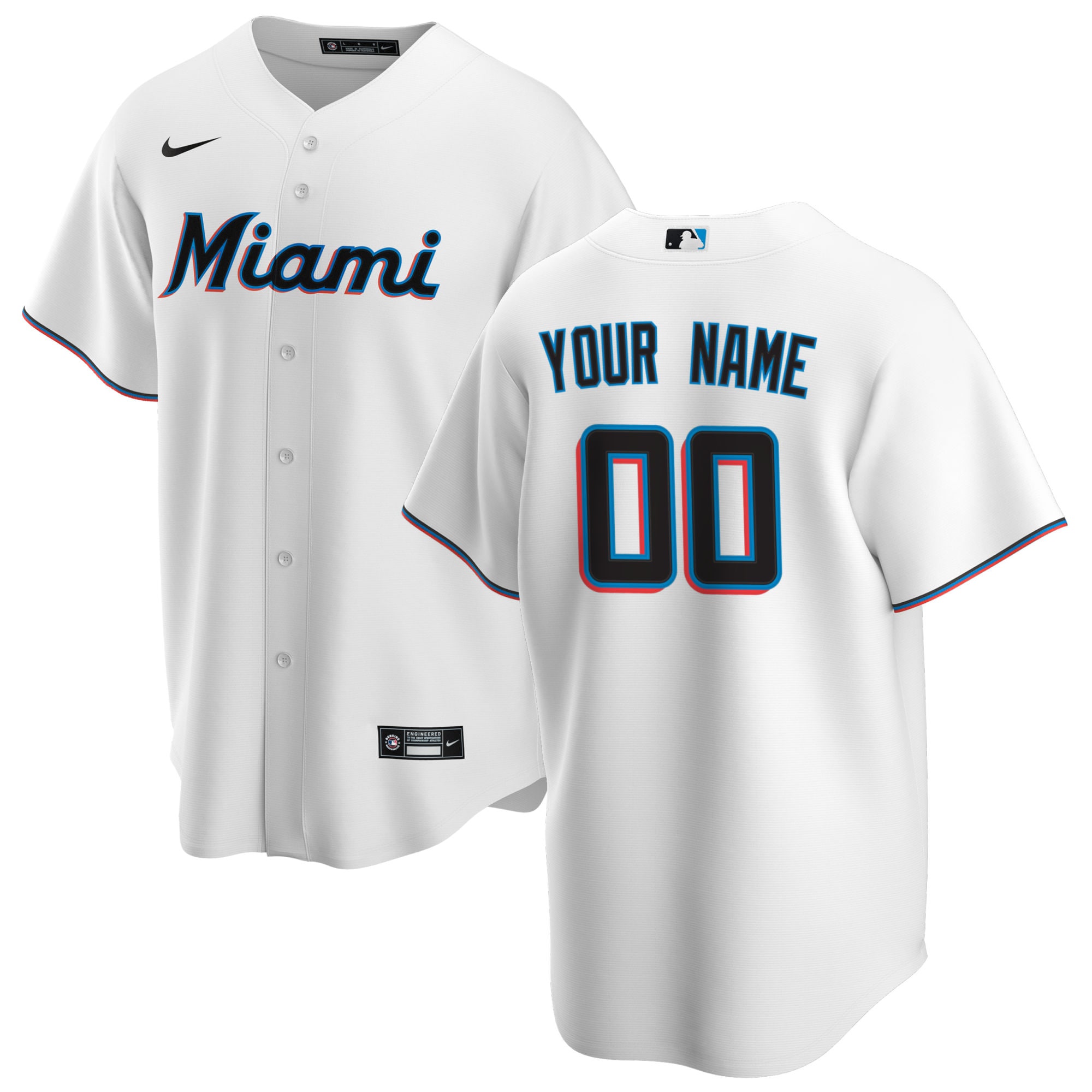 Men's Miami Marlins White Home Custom Baseball Jersey 
