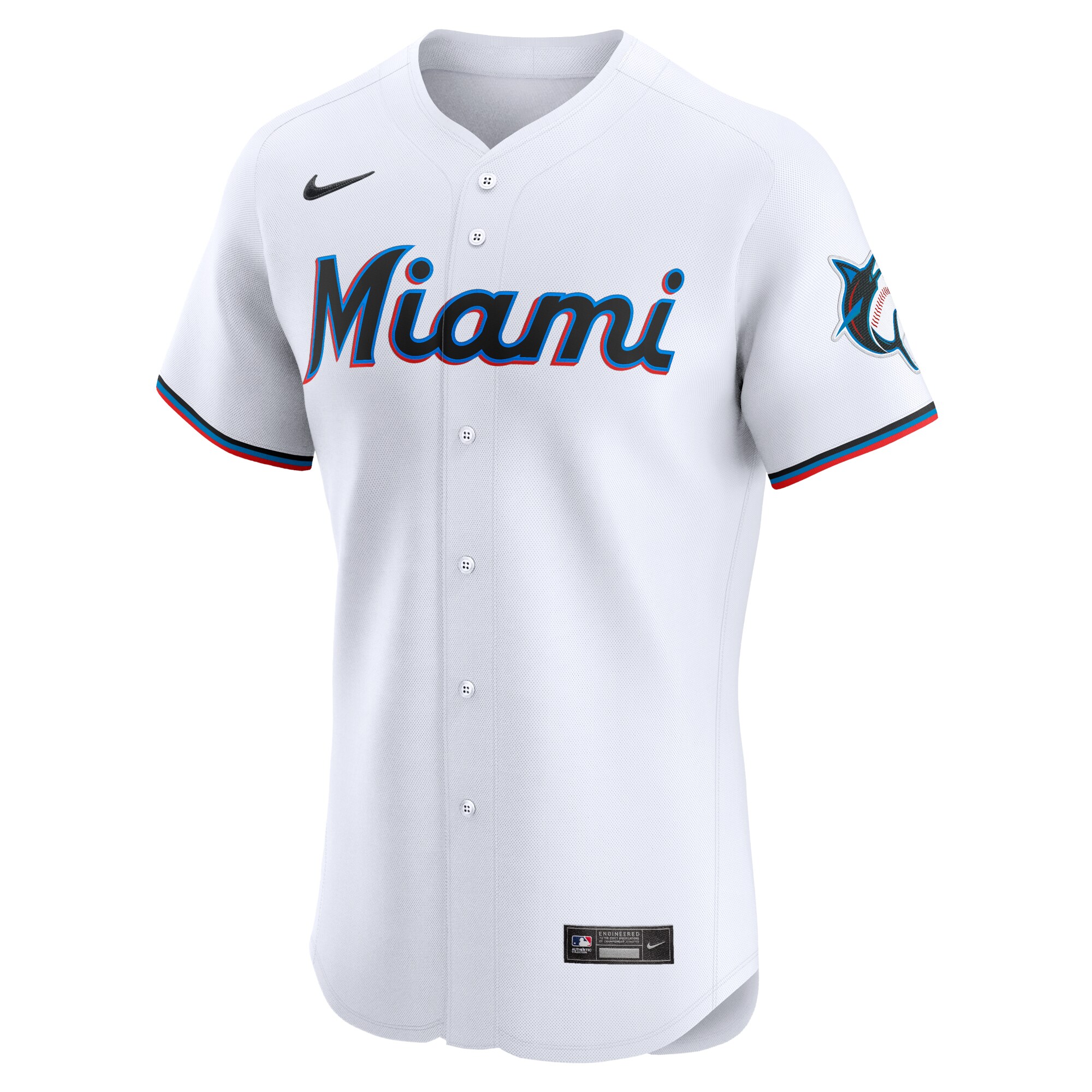 Alternative view of Men's Miami Marlins White Home Elite Baseball Jersey 