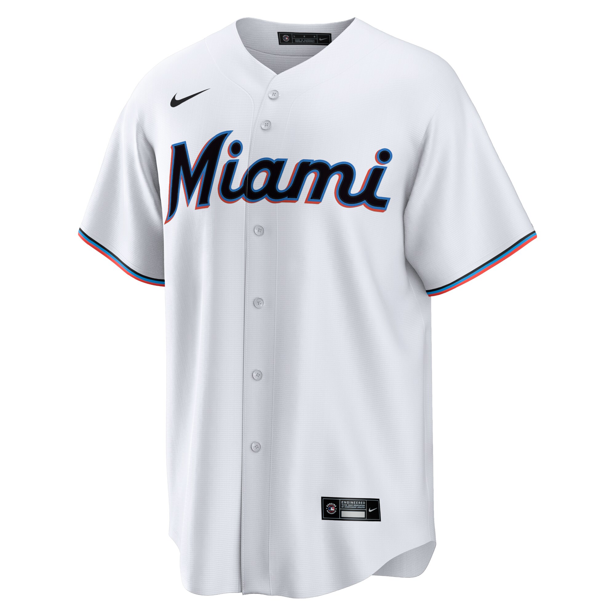 Alternative view of Men's Miami Marlins White Home Team Baseball Jersey 