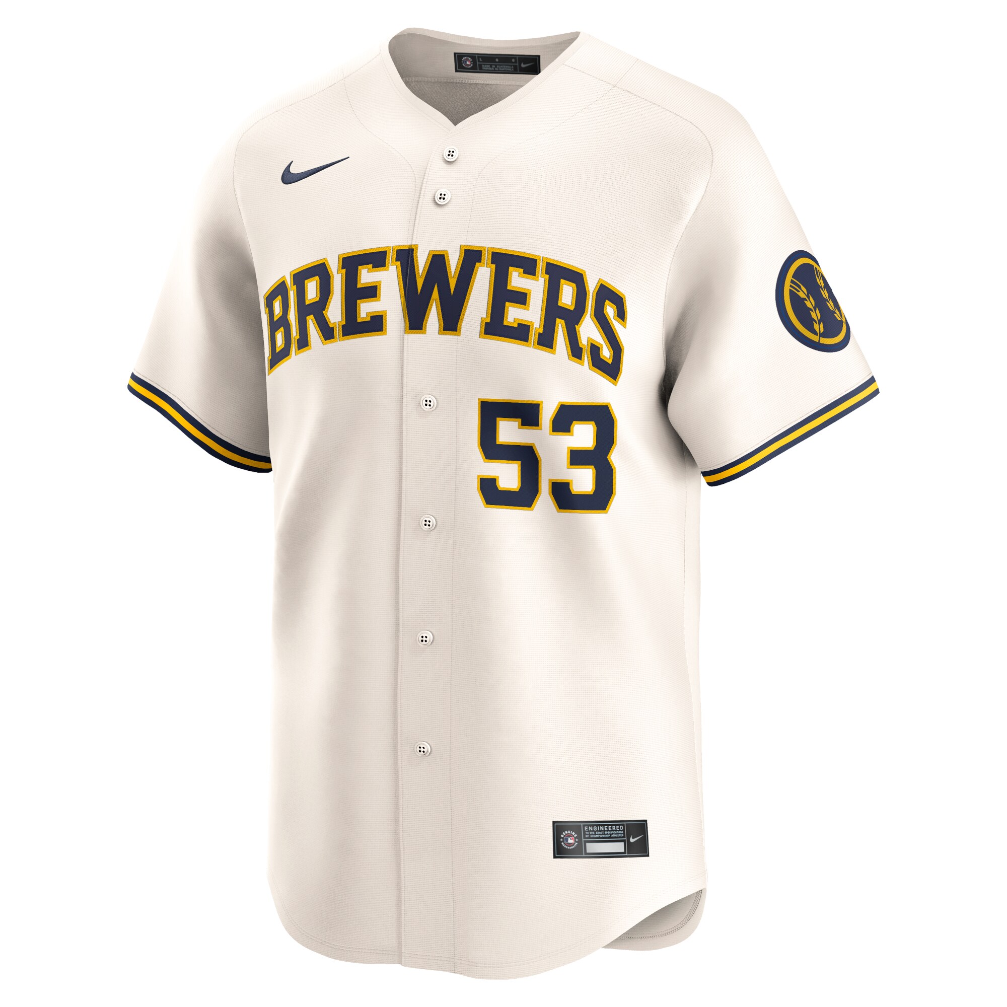Alternative view of Men's Milwaukee Brewers Brandon Woodruff Cream Home Limited Player Jersey 