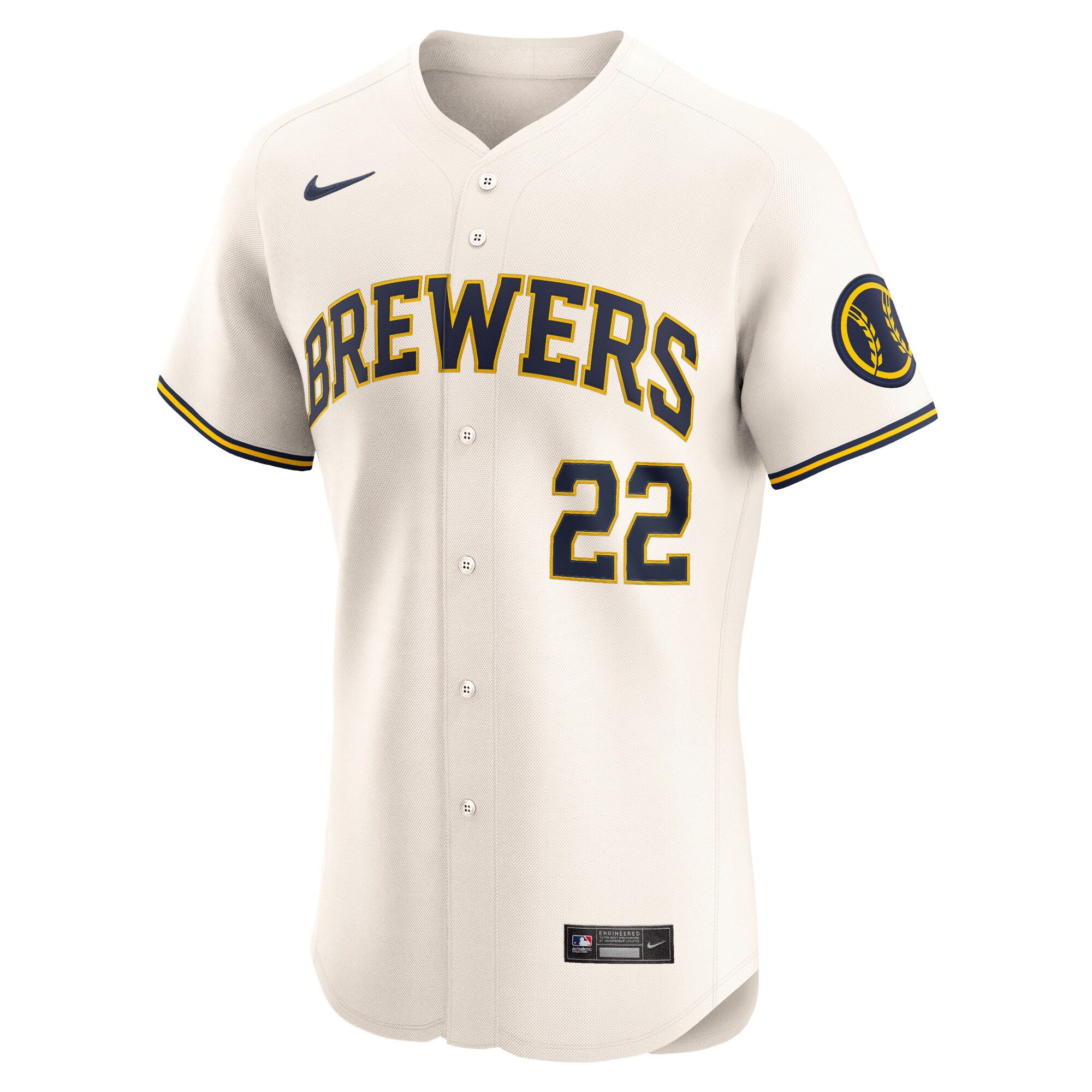 Alternative view of Men's Milwaukee Brewers Christian Yelich Cream Home Elite Player Baseball Jersey 