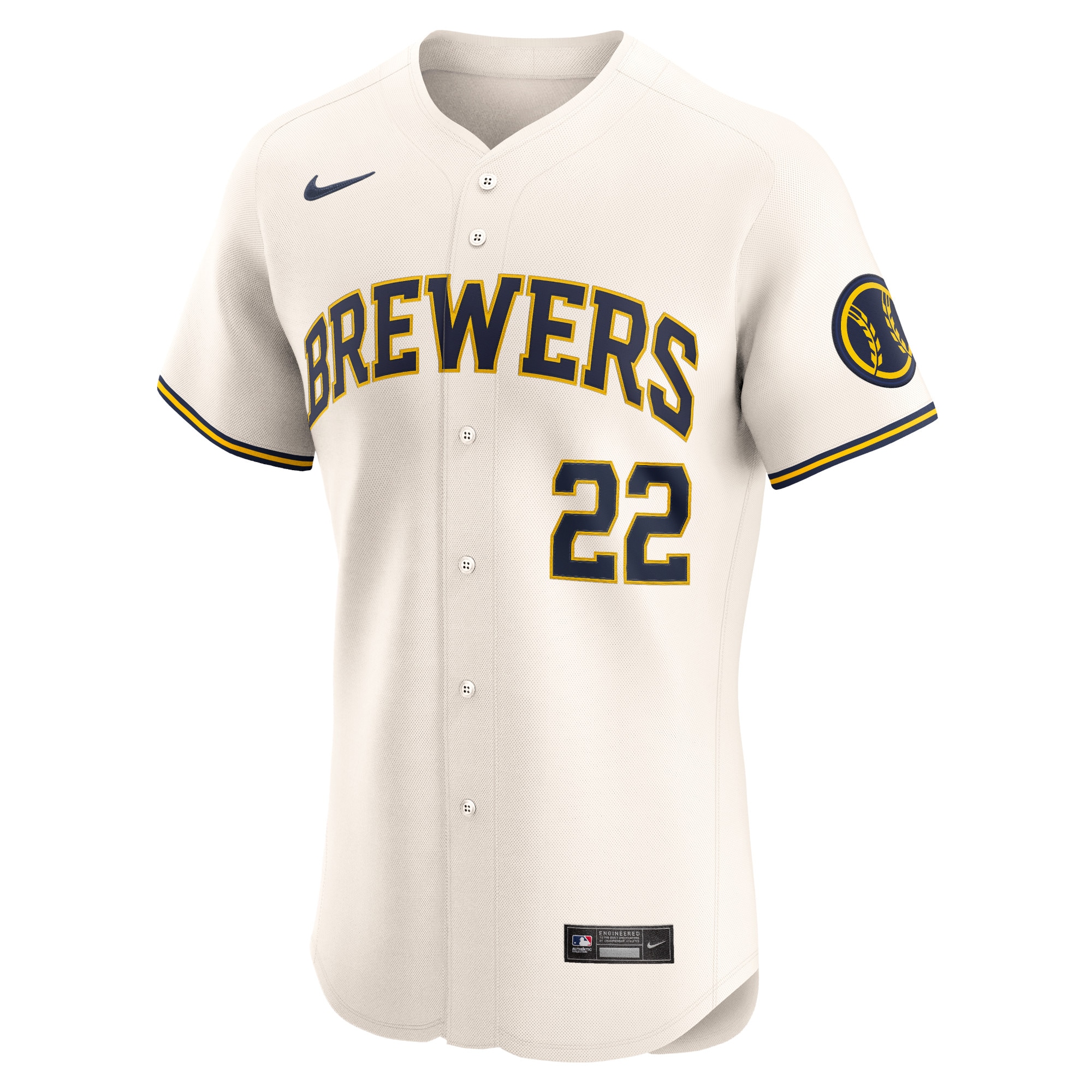 Alternative view of Men's Milwaukee Brewers Christian Yelich Cream Home Elite Player Jersey 