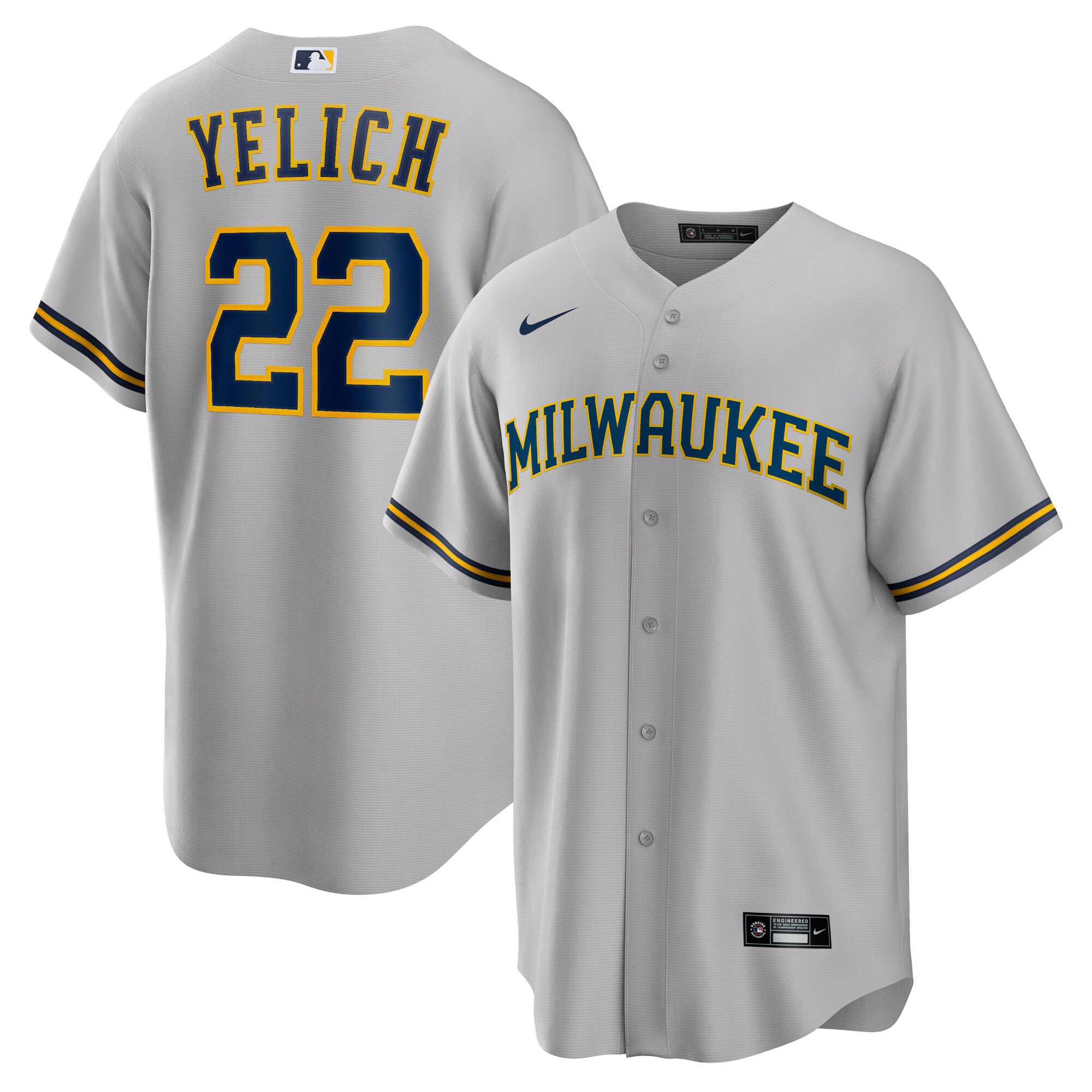 Men's Milwaukee Brewers Christian Yelich Gray Alternate Player Baseball Jersey 