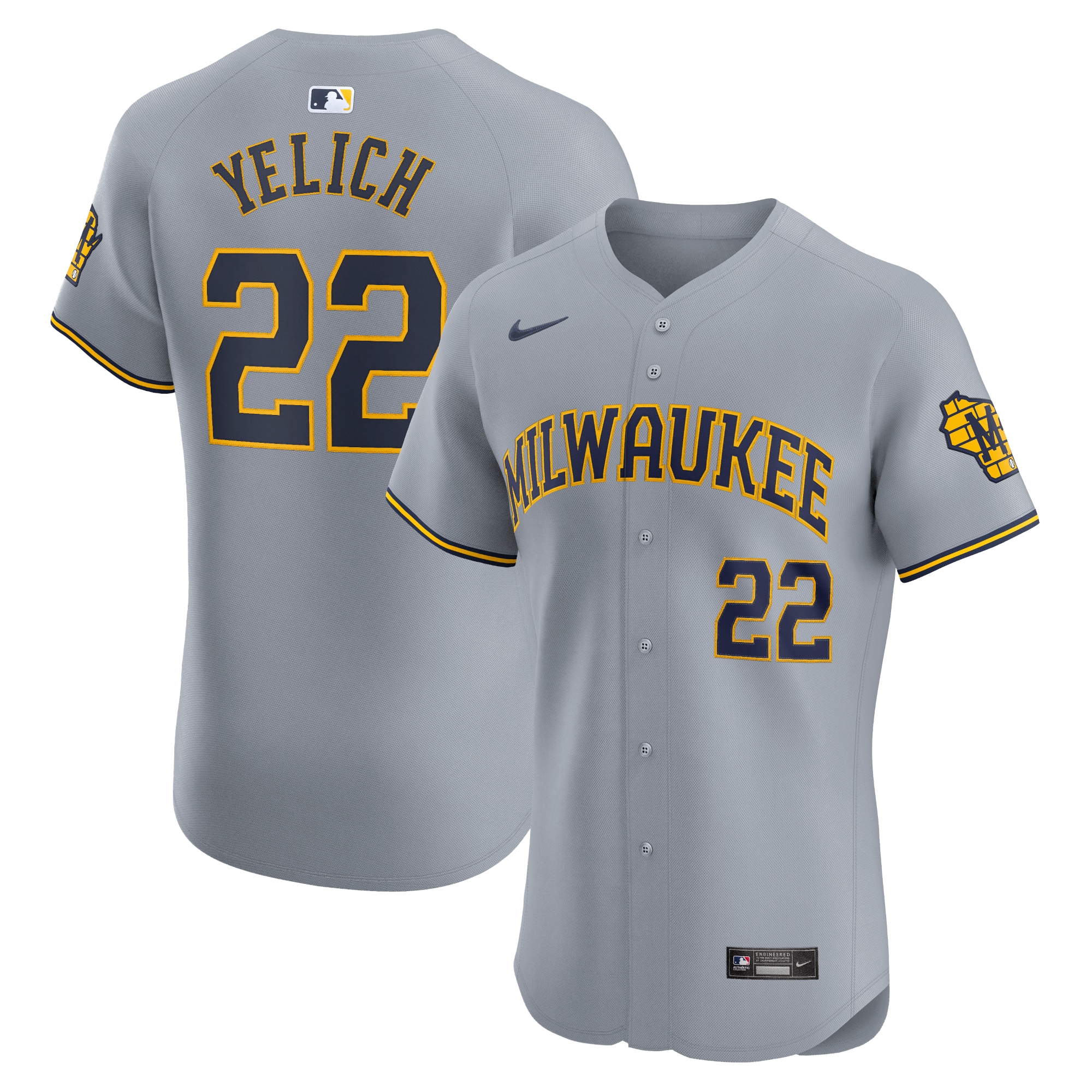 Men's Milwaukee Brewers Christian Yelich Gray Road Elite Player Baseball Jersey 