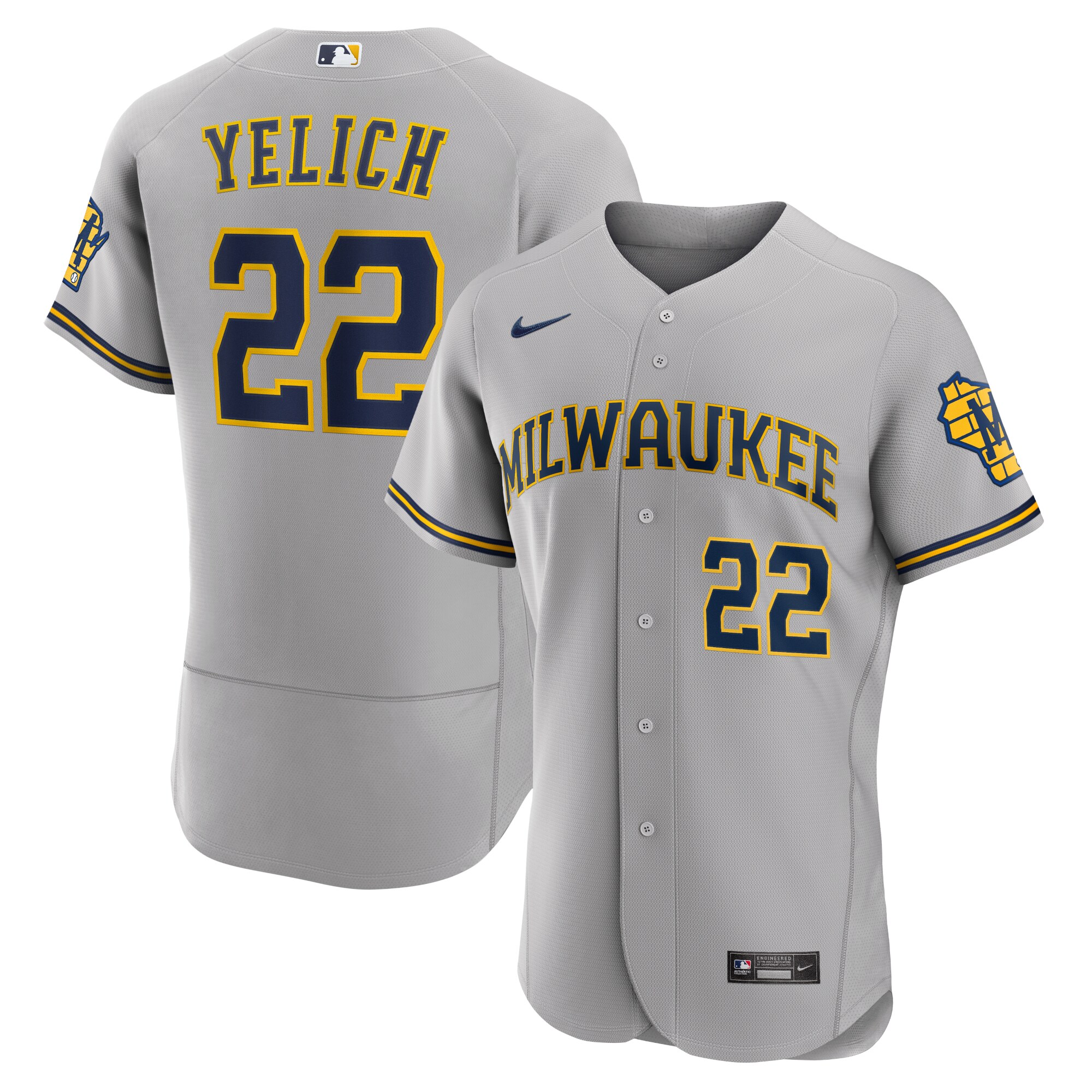 Men's Milwaukee Brewers Christian Yelich Gray Road Player Logo Baseball Jersey 