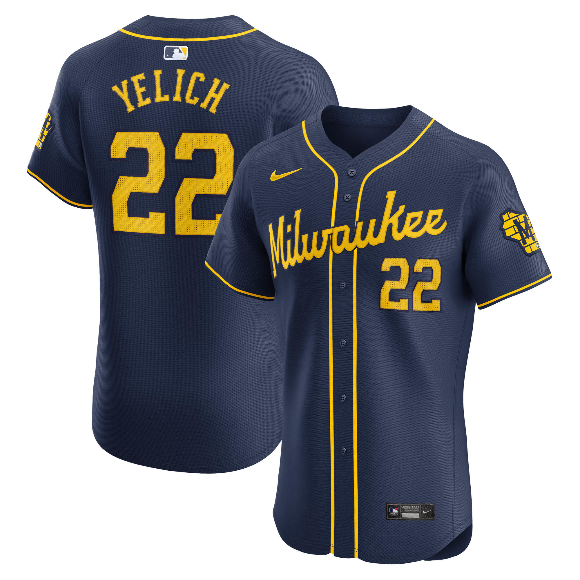 Men's Milwaukee Brewers Christian Yelich Navy Alternate Home Elite Player Baseball Jersey 