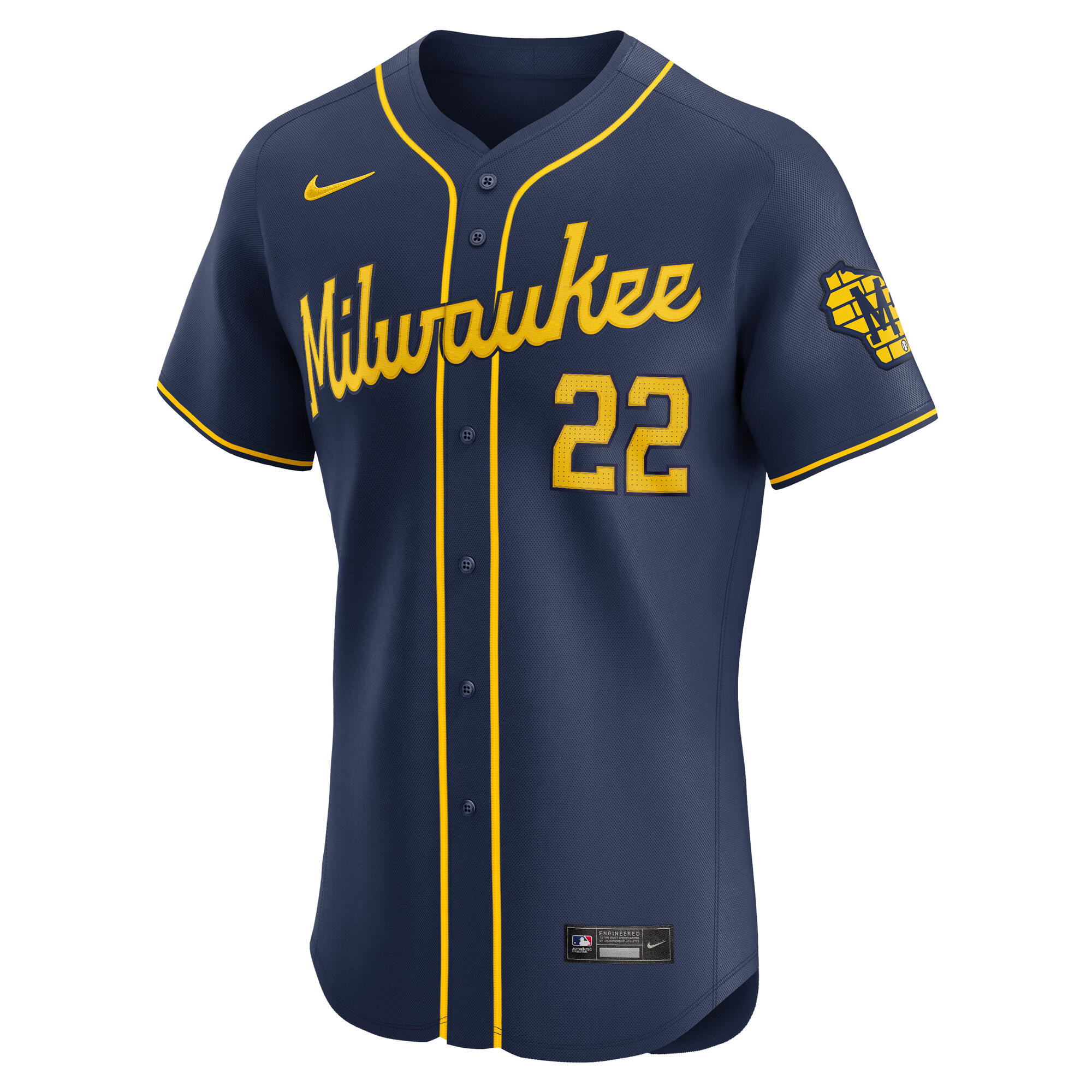Alternative view of Men's Milwaukee Brewers Christian Yelich Navy Alternate Home Elite Player Baseball Jersey 
