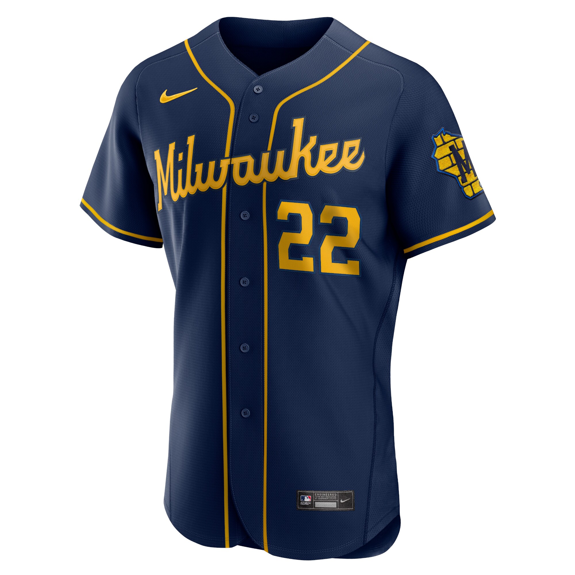 Alternative view of Men's Milwaukee Brewers Christian Yelich Navy Alternate Player Baseball Jersey 