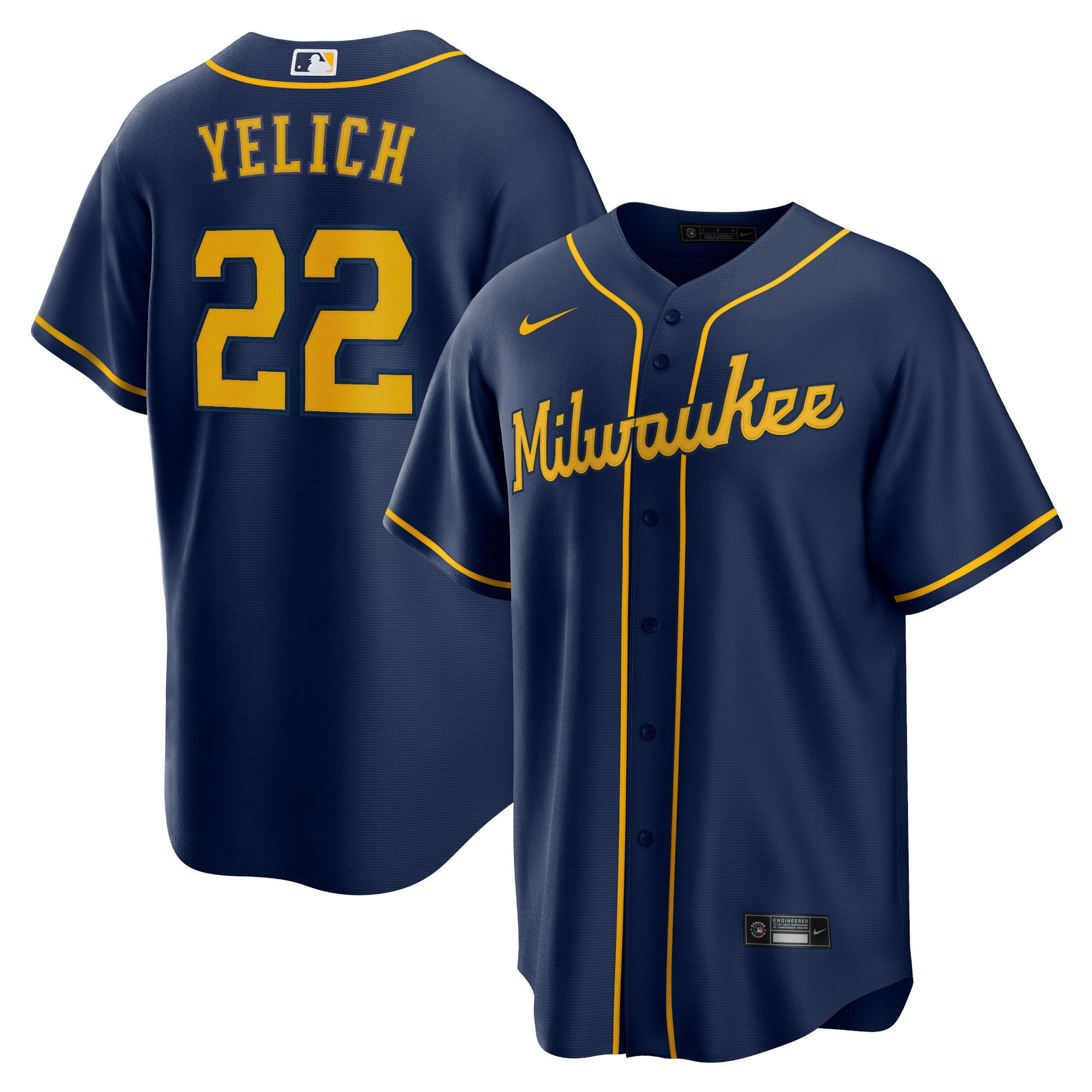 Men's Milwaukee Brewers Christian Yelich Navy Alternate Player Jersey 