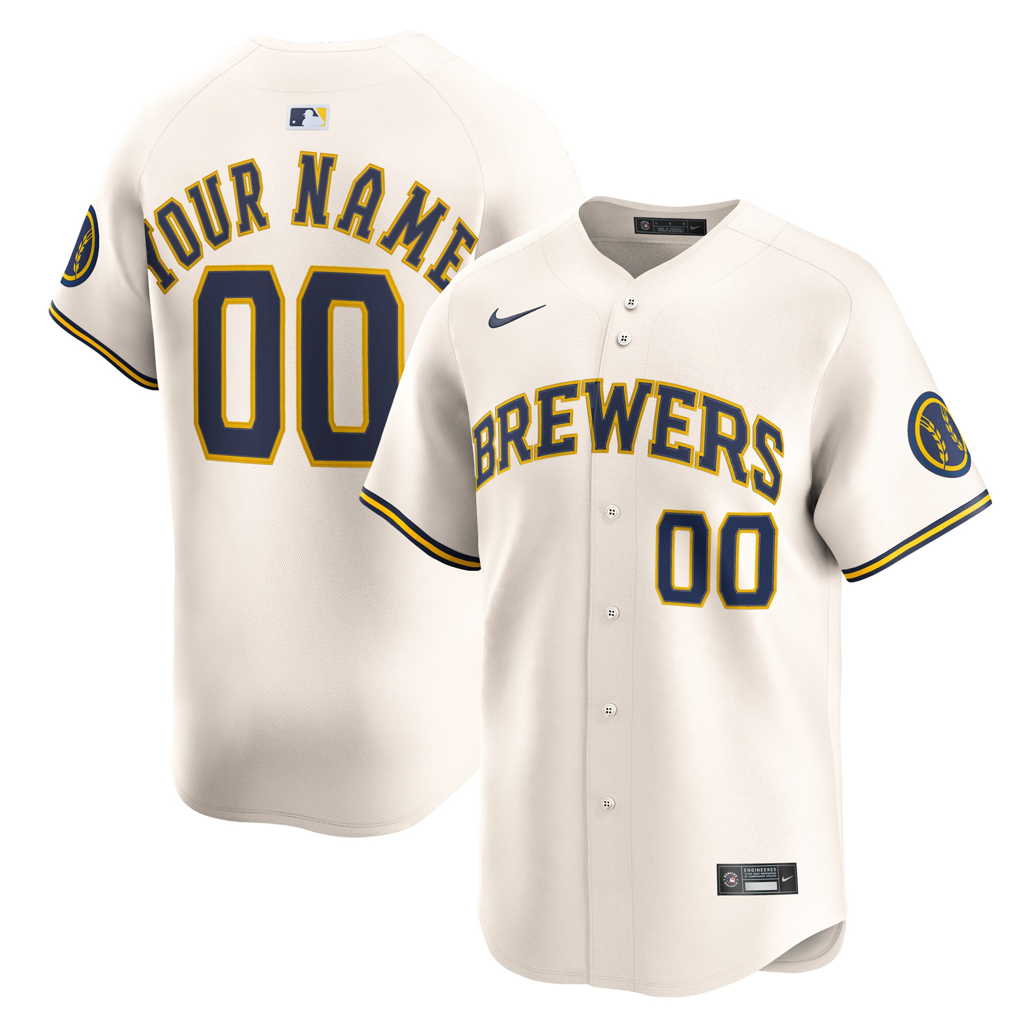 Men's Milwaukee Brewers Cream Home Limited Custom Baseball Jersey 