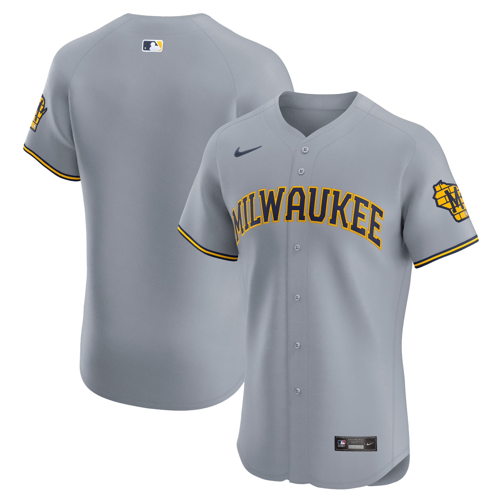 Men's Milwaukee Brewers Gray Road Vapor Premier Elite Patch Baseball Jersey 