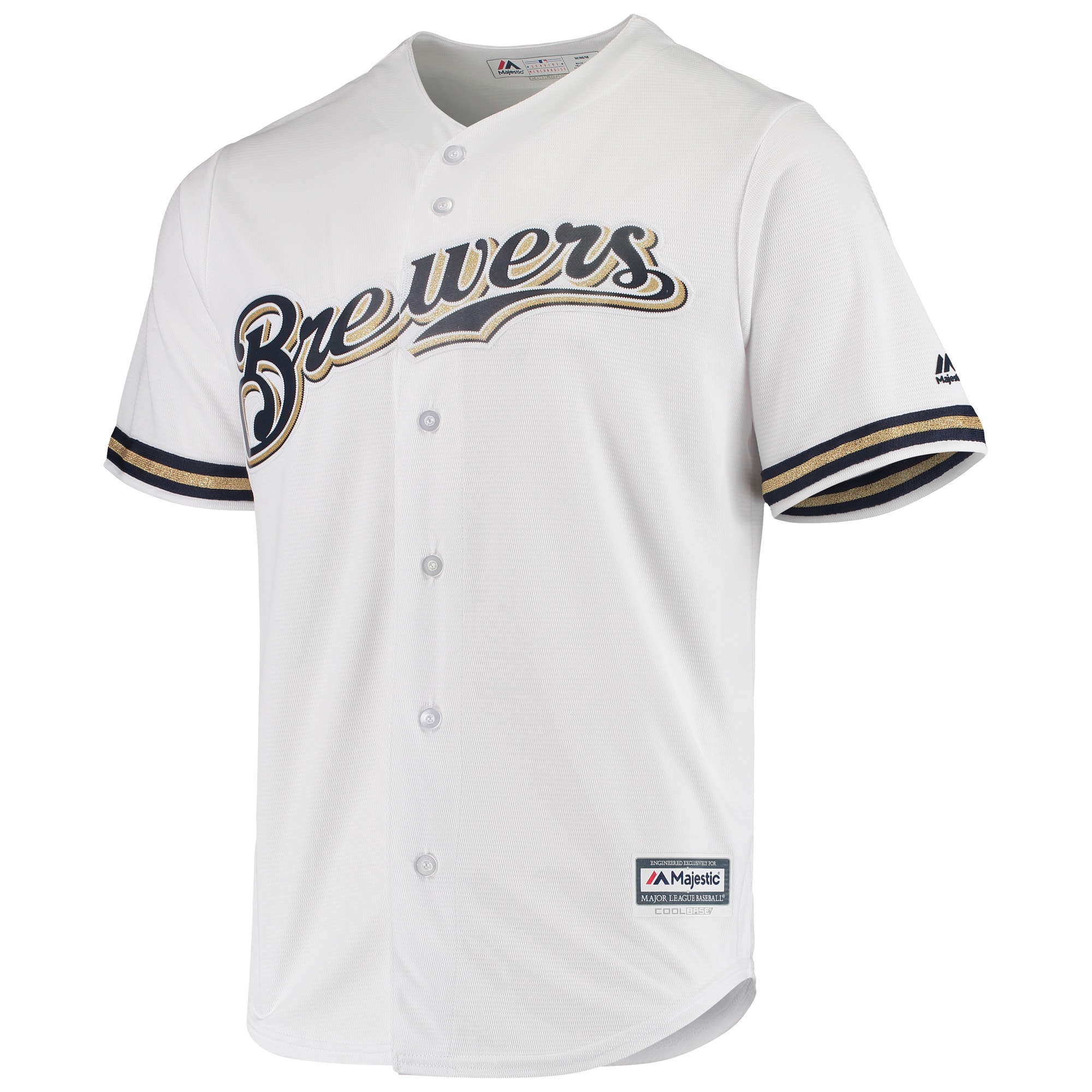 Alternative view of Men's Milwaukee Brewers Majestic White Team Official Baseball Jersey 