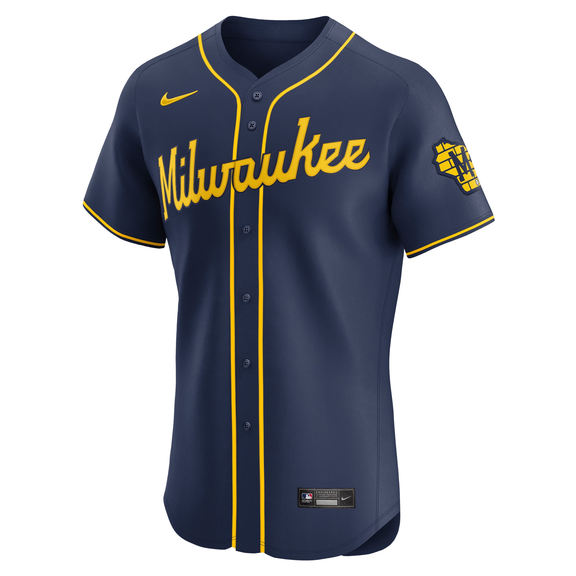 Alternative view of Men's Milwaukee Brewers Navy Alternate Vapor Premier Elite Patch Jersey 