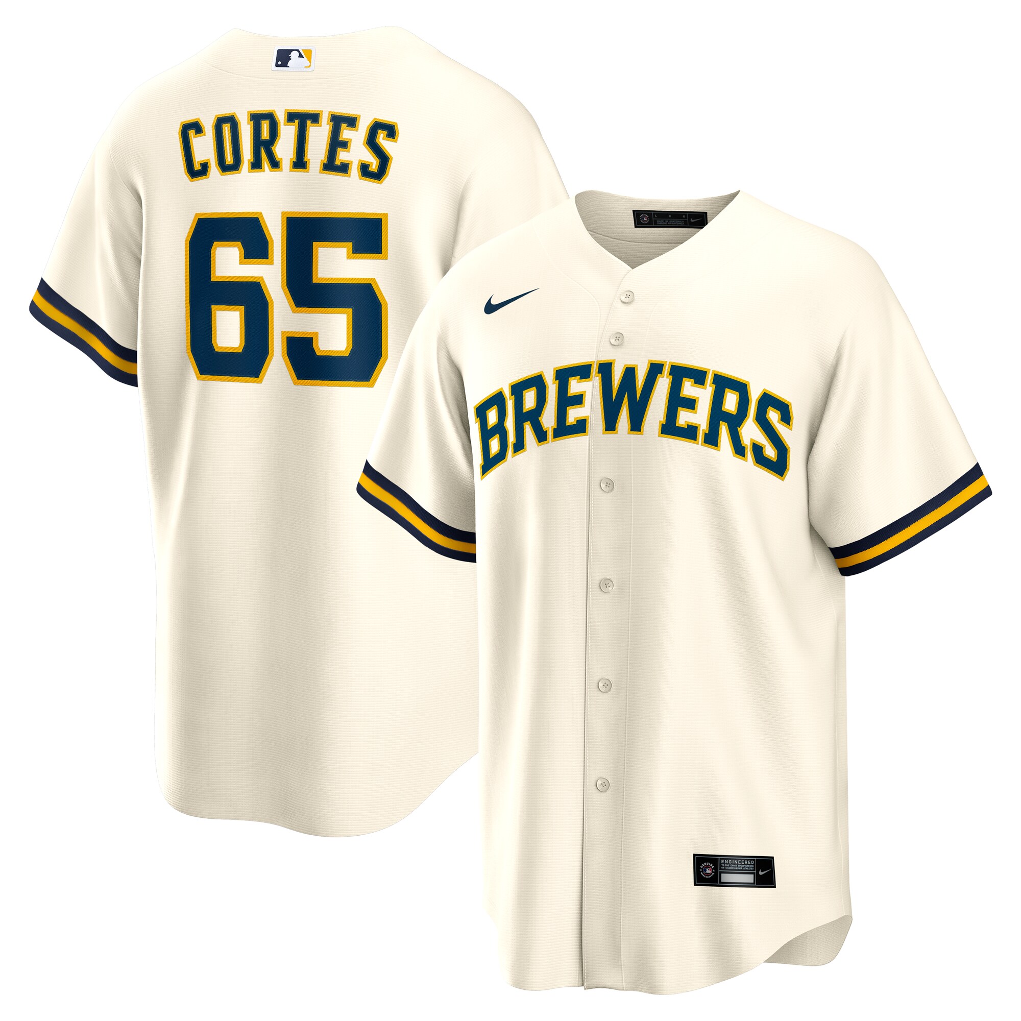 Men's Milwaukee Brewers Nestor Cortes Cream Home Jersey 