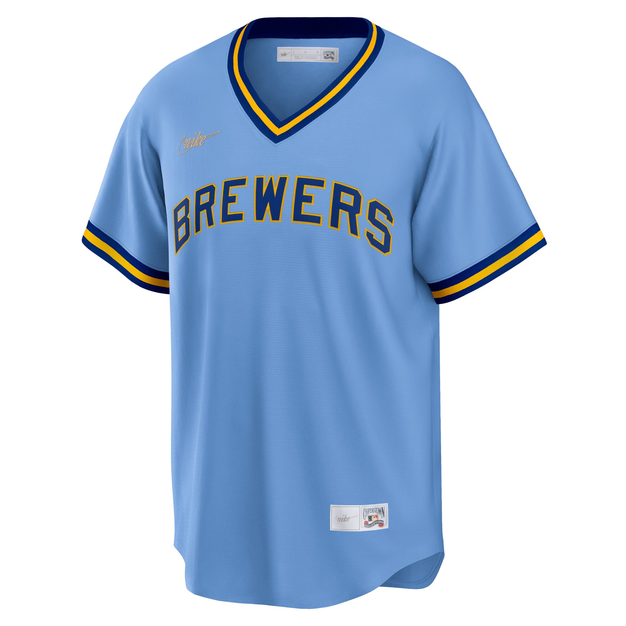 Alternative view of Men's Milwaukee Brewers Powder Blue Road Cooperstown Collection Team Jersey 