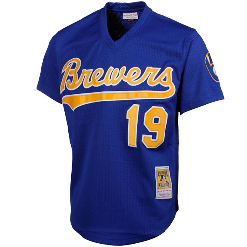 Alternative view of Men's Milwaukee Brewers Robin Yount Mitchell & Ness Royal Cooperstown Mesh Batting Practice Jersey 