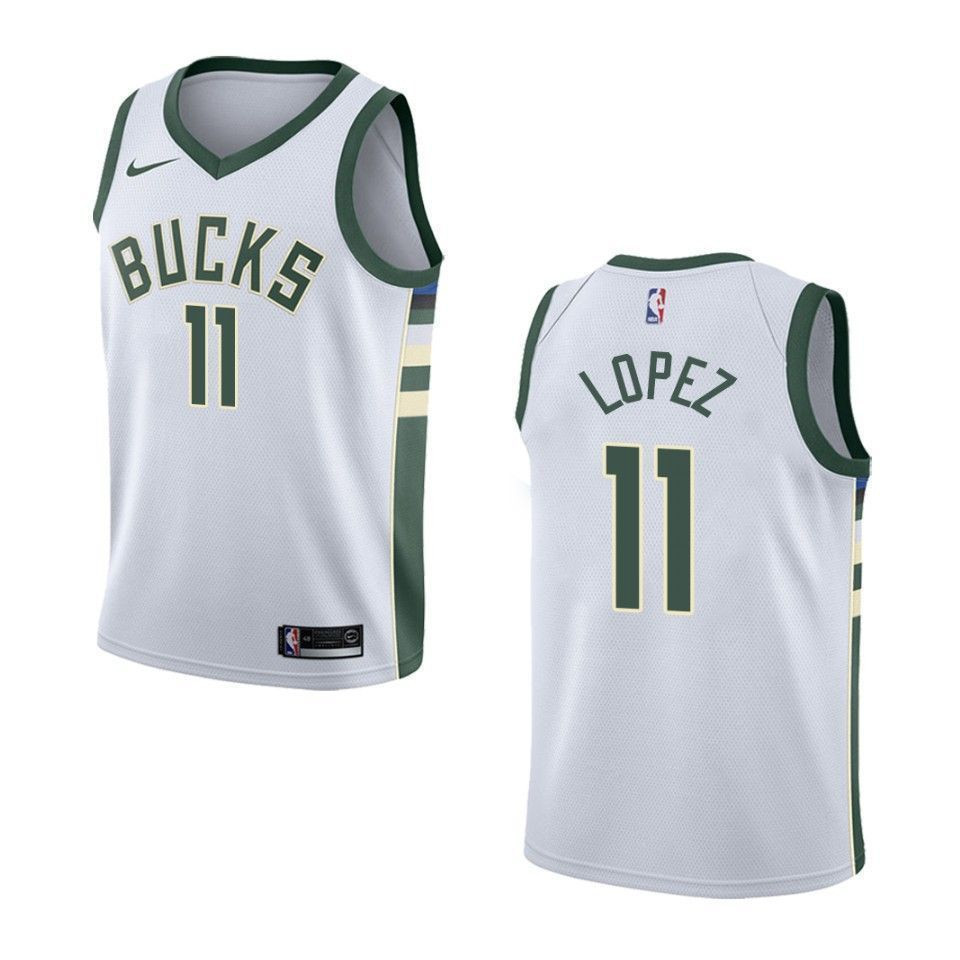 Men's Milwaukee Bucks 11 Brook Lopez Association Swingman Basketball Jersey - White - JS668 