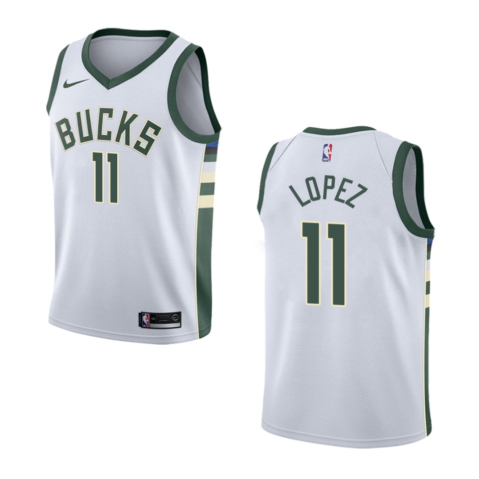 Men's Milwaukee Bucks #11 Brook Lopez Association Swingman Basketball Jersey - White