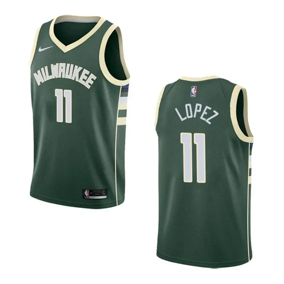 Men's Milwaukee Bucks 11 Brook Lopez Icon Swingman Basketball Jersey - Green - JS186 