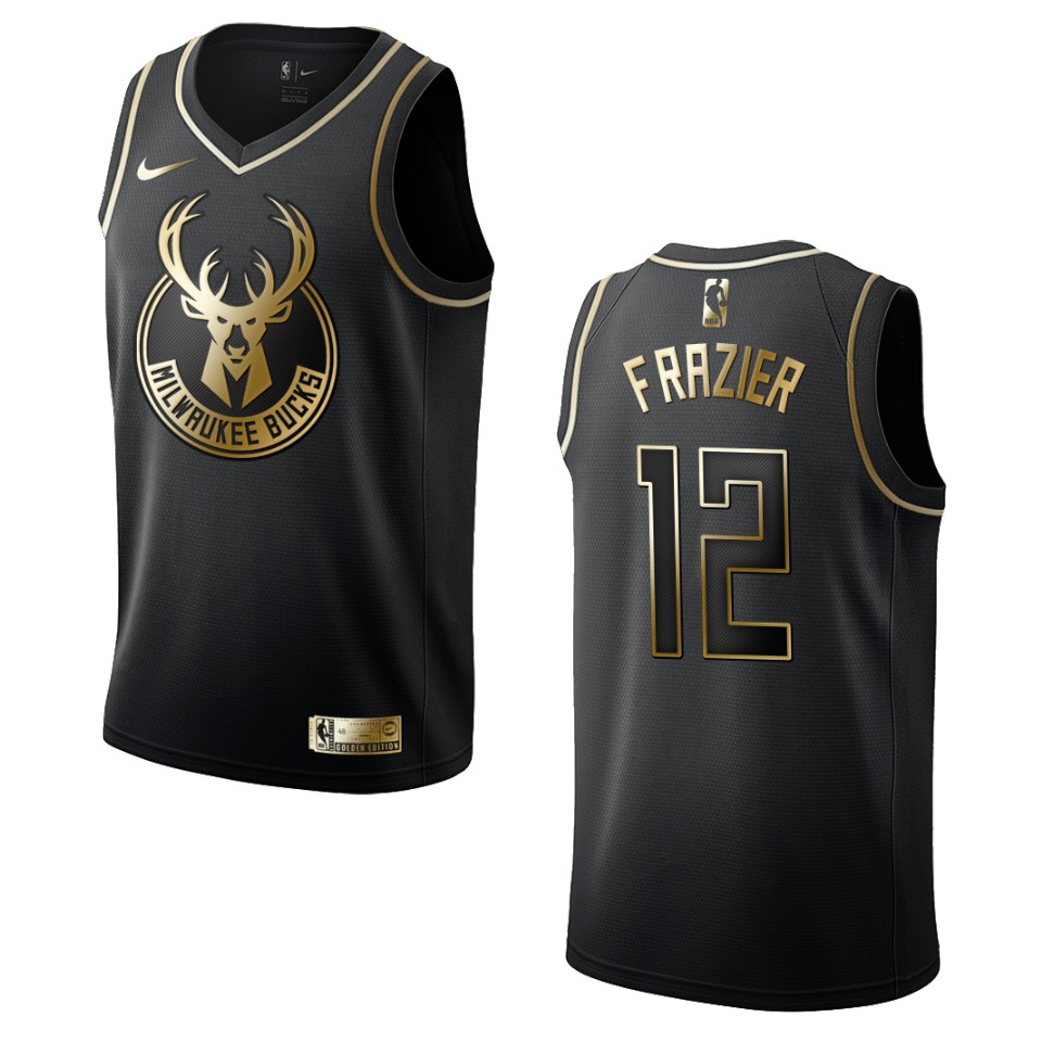 Men’s Milwaukee Bucks #12 Tim Frazier Golden Edition Basketball Jersey – Black