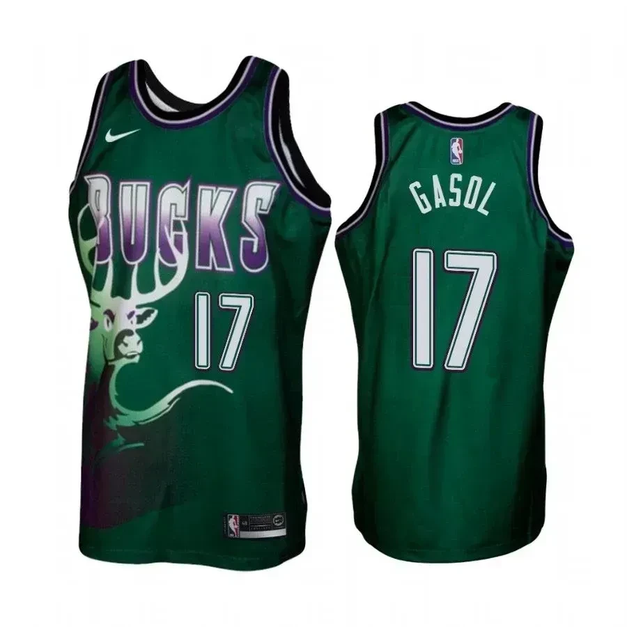 Men's Milwaukee Bucks 17 Pau Gasol Green Hardwood Classics Basketball Jersey - JS209 