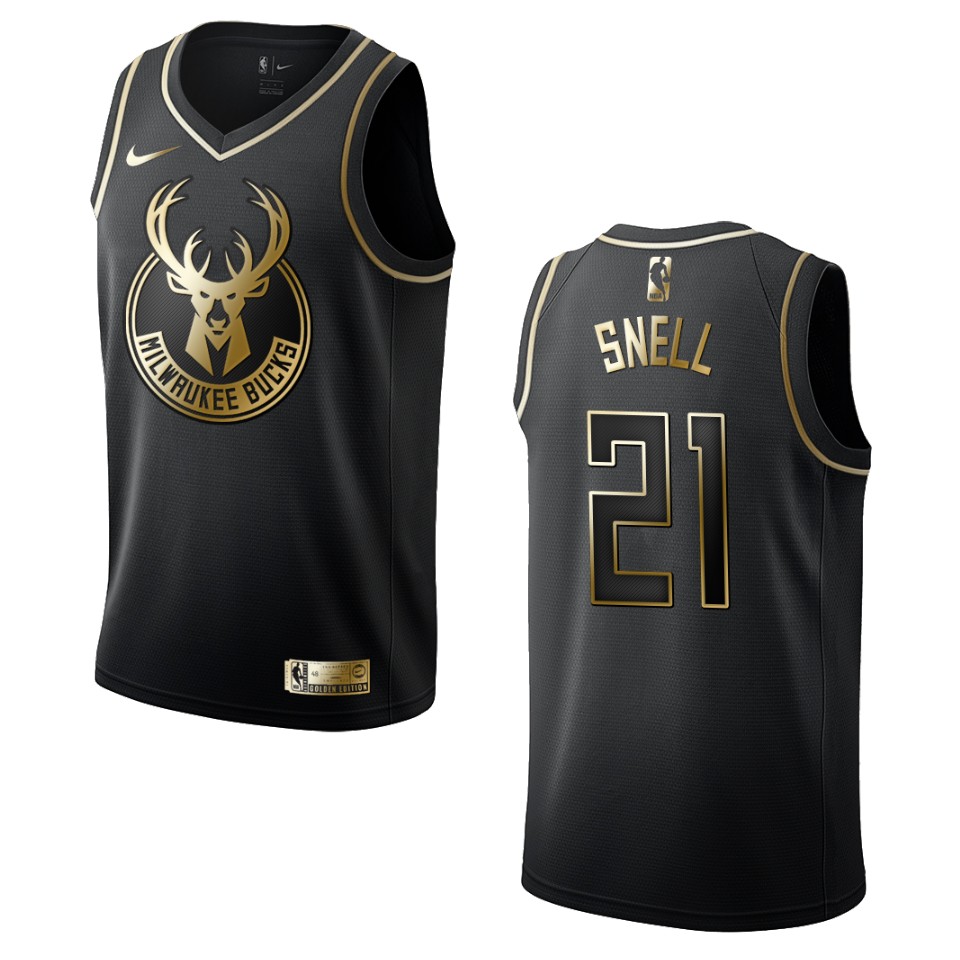 Men’s Milwaukee Bucks #21 Tony Snell Golden Edition Basketball Jersey – Black