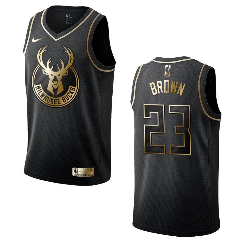 Men’s Milwaukee Bucks #23 Sterling Brown Golden Edition Basketball Jersey – Black