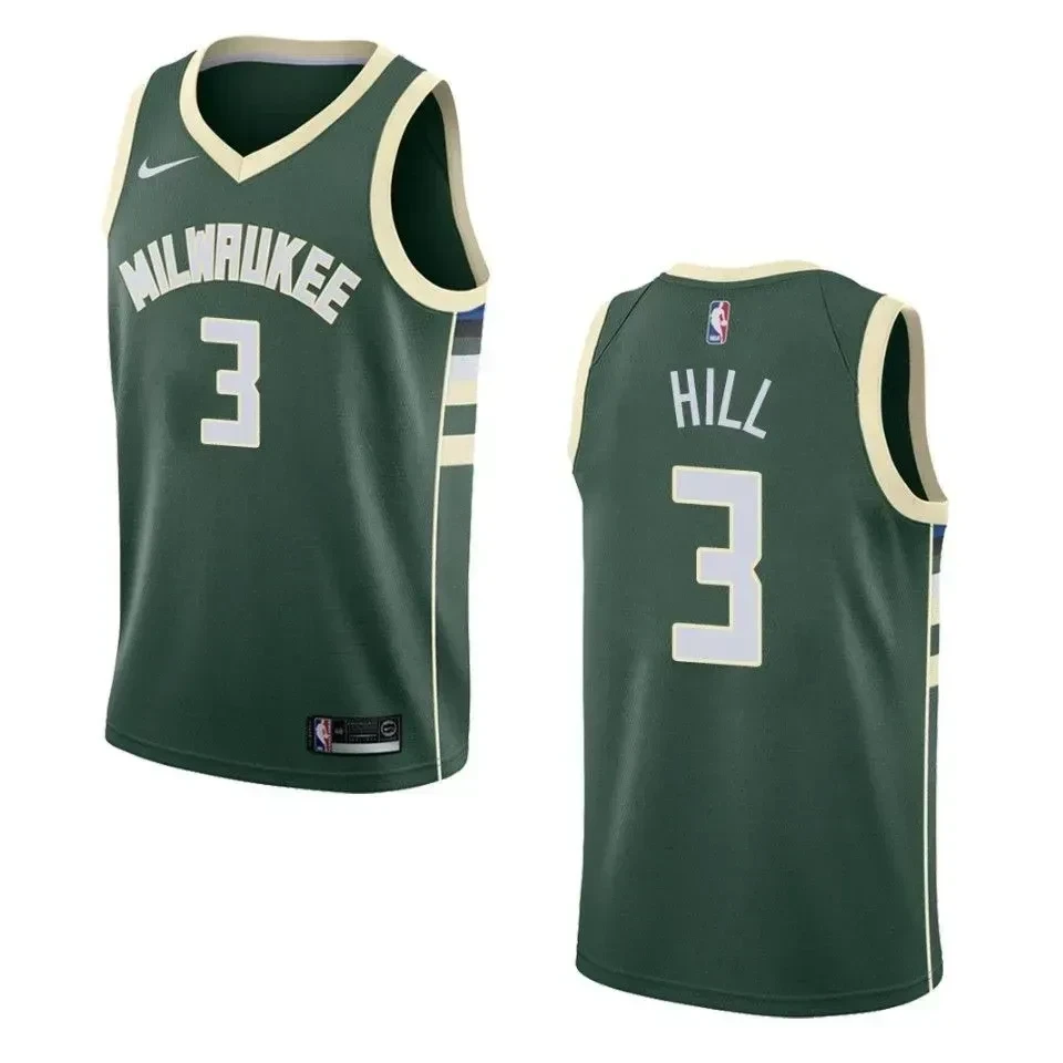 Men's Milwaukee Bucks 3 George Hill Icon Swingman Basketball Jersey - Green - JS825 
