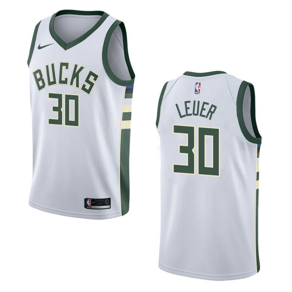 Men's Milwaukee Bucks 30 Jon Leuer Association Swingman Basketball Jersey - White - JS322 