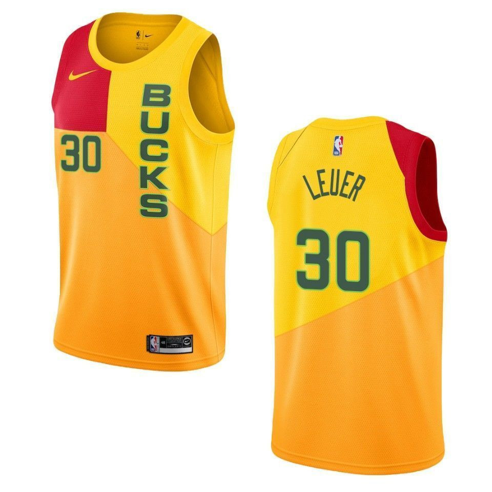 Men's Milwaukee Bucks 30 Jon Leuer City Swingman Basketball Jersey - Yellow - JS781 