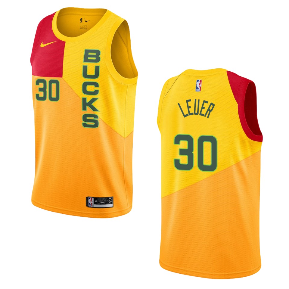 Men's Milwaukee Bucks #30 Jon Leuer City Swingman Basketball Jersey - Yellow