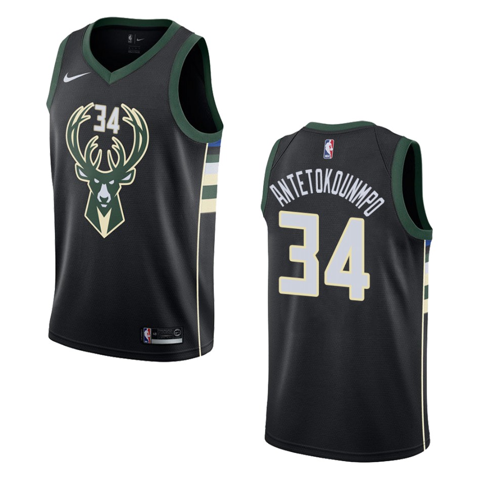 Men's Milwaukee Bucks #34 Giannis Antetokounmpo Statement Swingman Basketball Jersey - Black