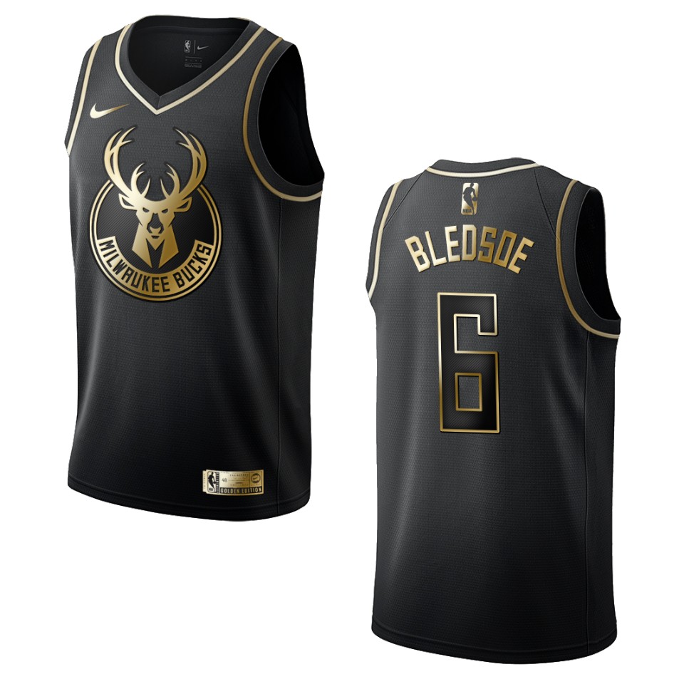 Men’s Milwaukee Bucks #6 Eric Bledsoe Golden Edition Basketball Jersey – Black