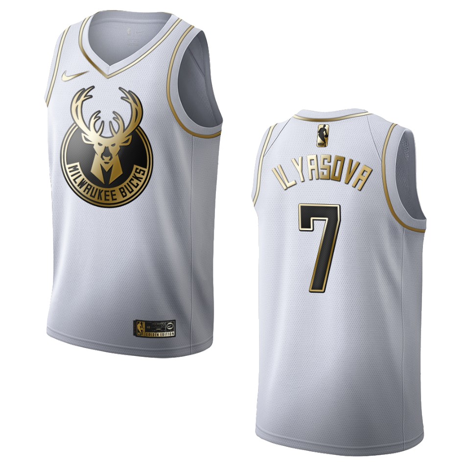 Men’s Milwaukee Bucks #7 Ersan Ilyasova Golden Edition Basketball Jersey – White