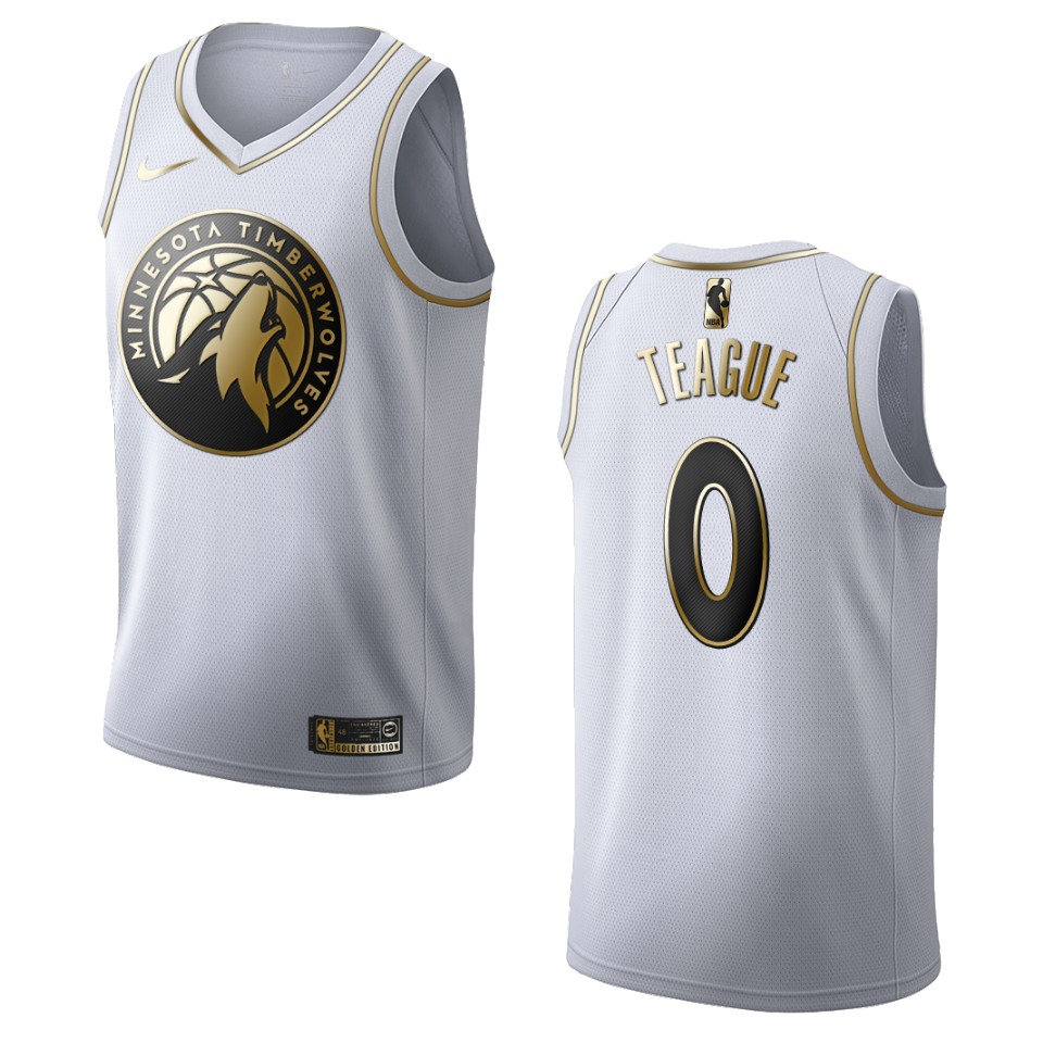 Men’s Minnesota Timberwolves #0 Jeff Teague Golden Edition Basketball Jersey – White